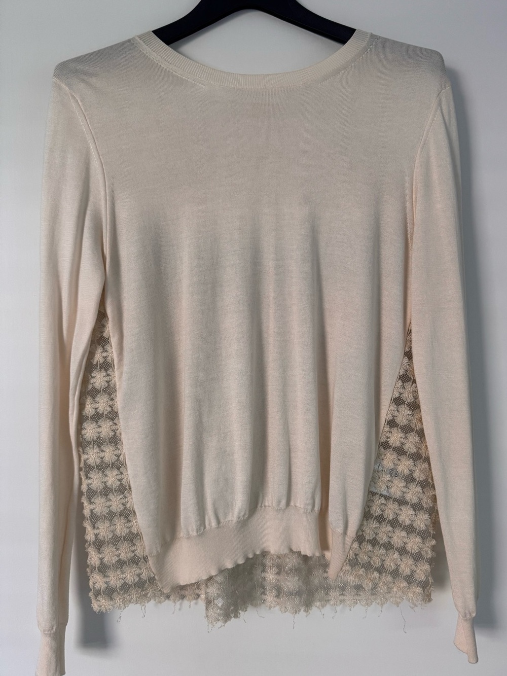 Aquilano Rimondi Women's Cream Long-Sleeve Sweater with Lace Back
